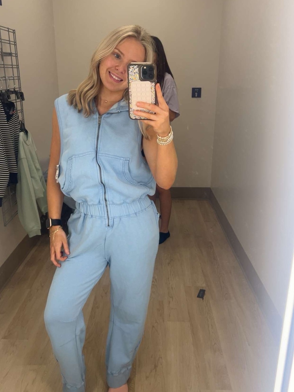 Free People Light Blue Sleeveless Zip-Front Jumpsuit